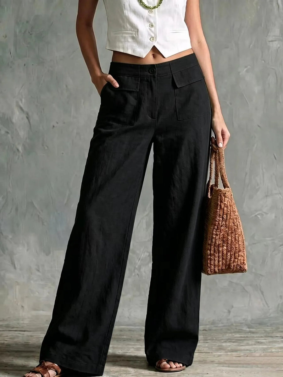 Damen Wide-Leg Hose mit Taschen Weites Bein