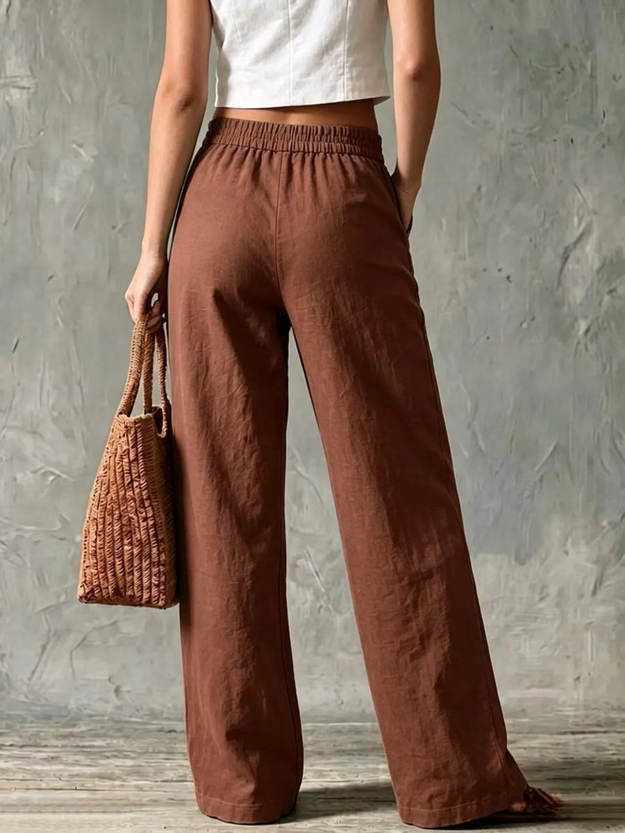 Damen Wide-Leg Hose mit Taschen Weites Bein