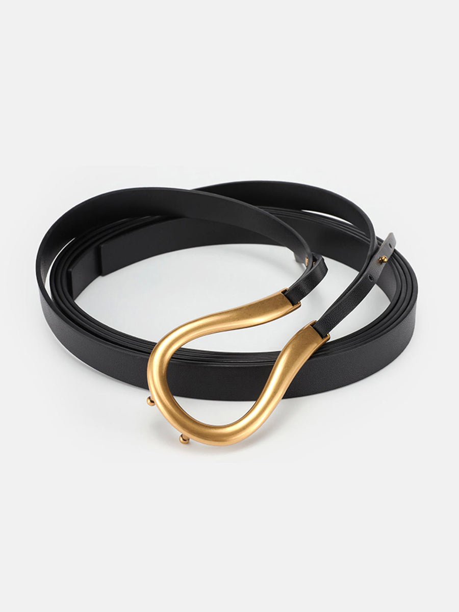 Schwarzer Damen Gürtel mit goldener Hakenschnalle, Wickel-Design