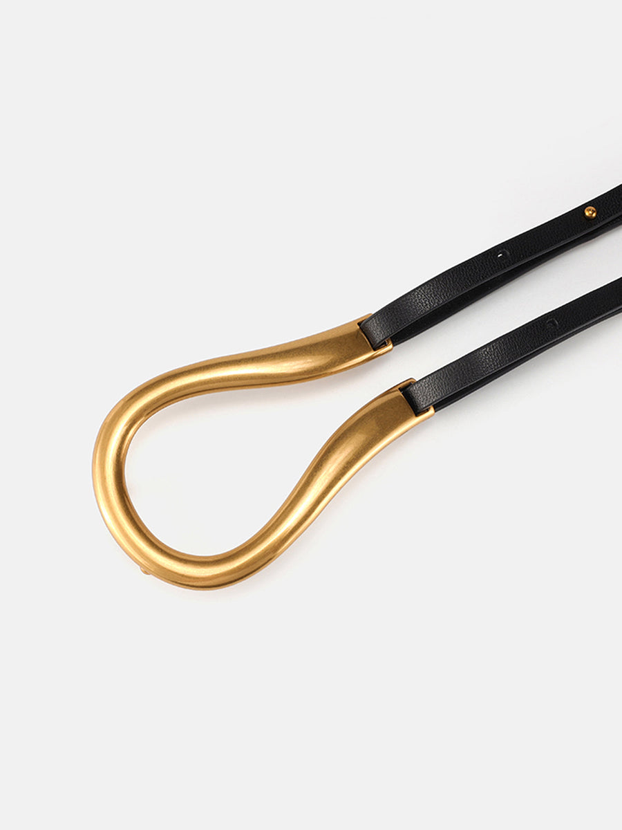 Schwarzer Damen Gürtel mit goldener Hakenschnalle, Wickel-Design