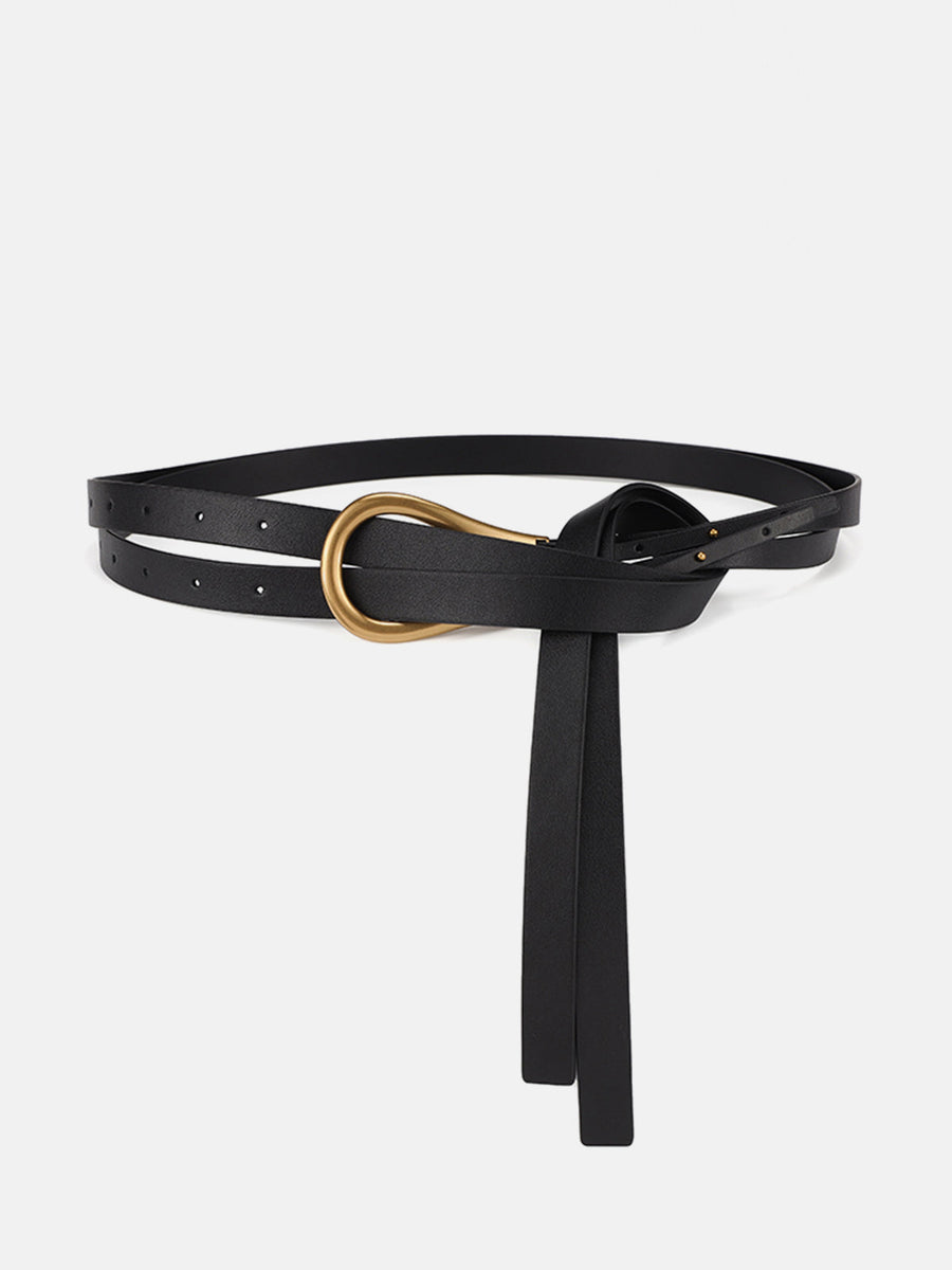 Schwarzer Damen Gürtel mit goldener Hakenschnalle, Wickel-Design