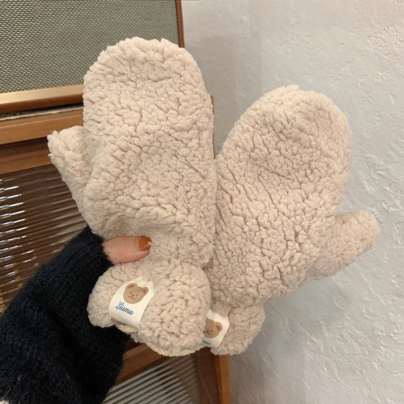 Weiche Fleece-Fäustlinge mit Bärenmotiv für Damen