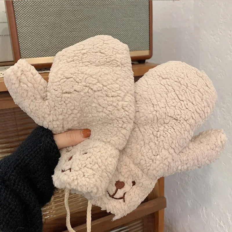 Weiche Fleece-Fäustlinge mit Bärenmotiv für Damen