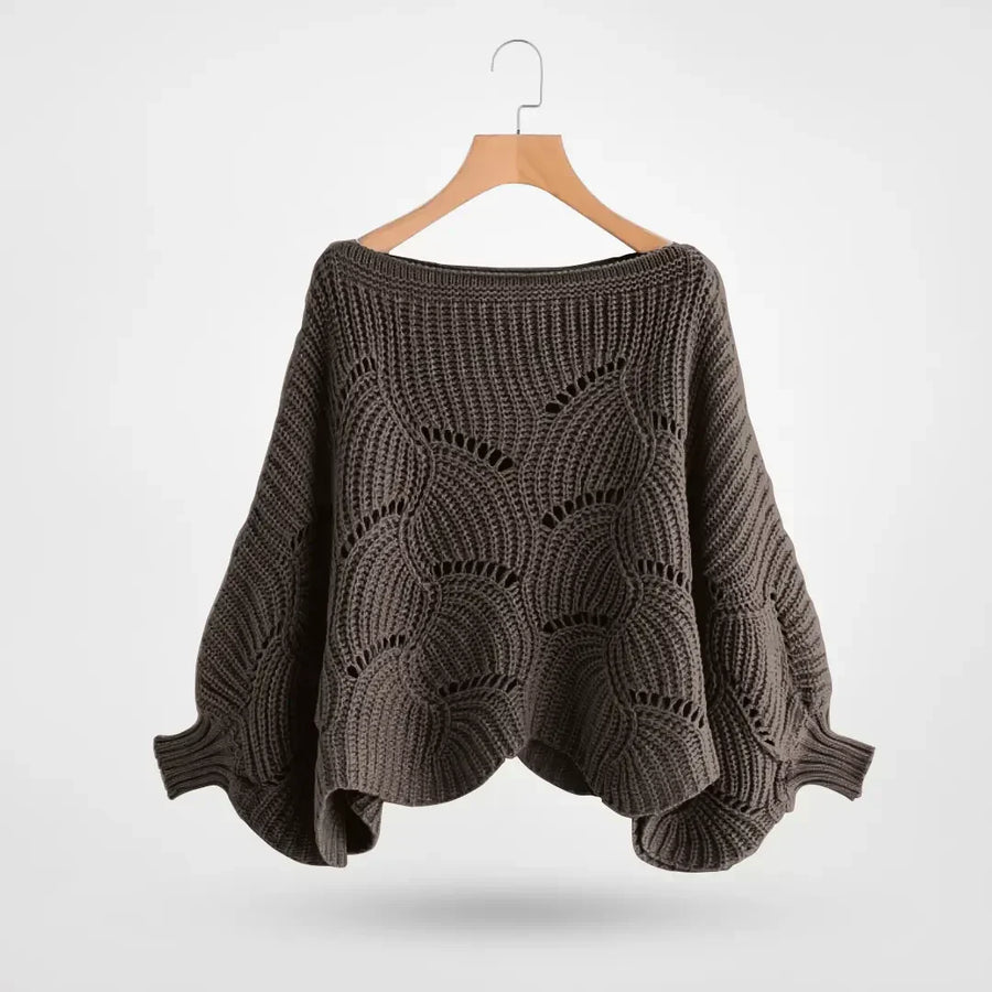 Damen Strickpullover mit Fledermausärmeln und Lochmuster