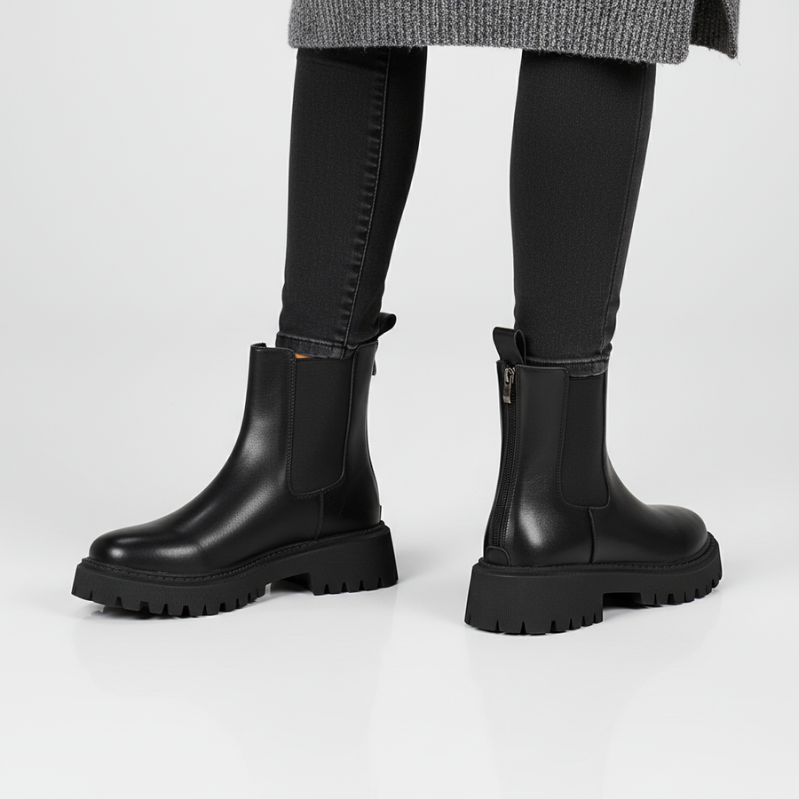 Damen Chelsea Boots Schwarz mit Chunky Sohle