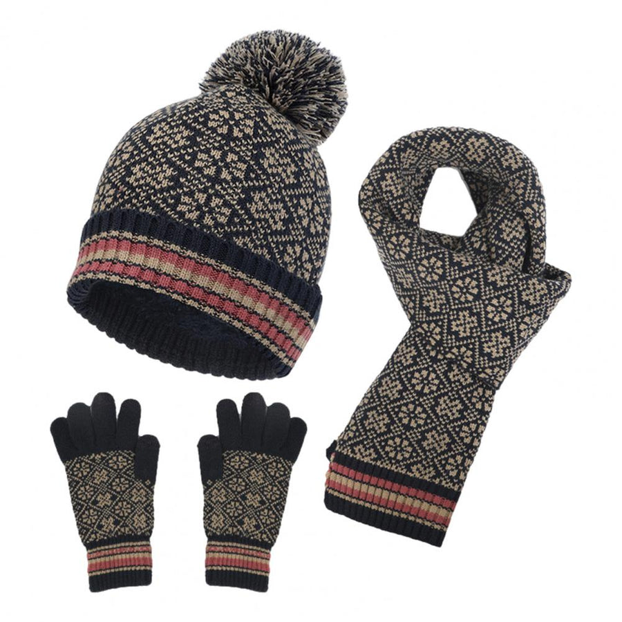 Winterset met muts, sjaal en handschoenen, met pompon en breimotief