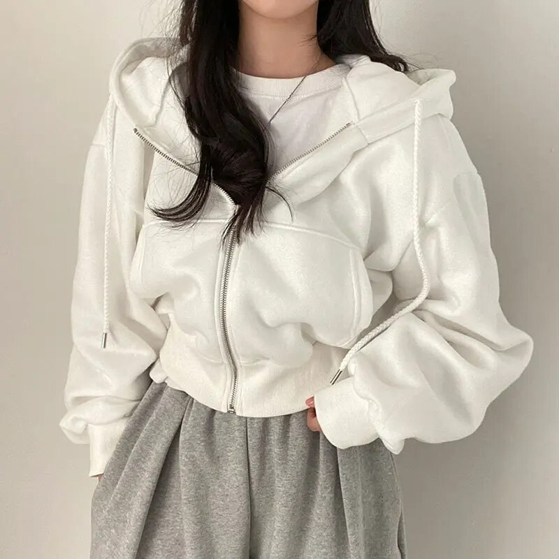 Dames cropped hoodie met ritssluiting, oversized hoodie
