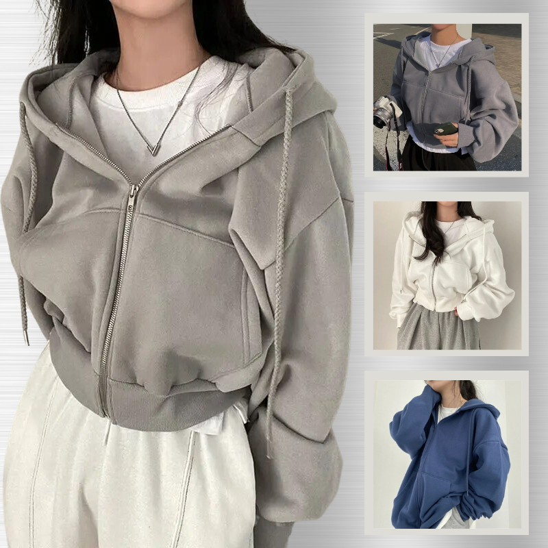 Dames cropped hoodie met ritssluiting, oversized hoodie