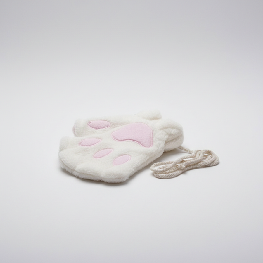 Unisex Flauschige Pfoten-Fäustlinge Fingerlos mit Verbindungsschnur