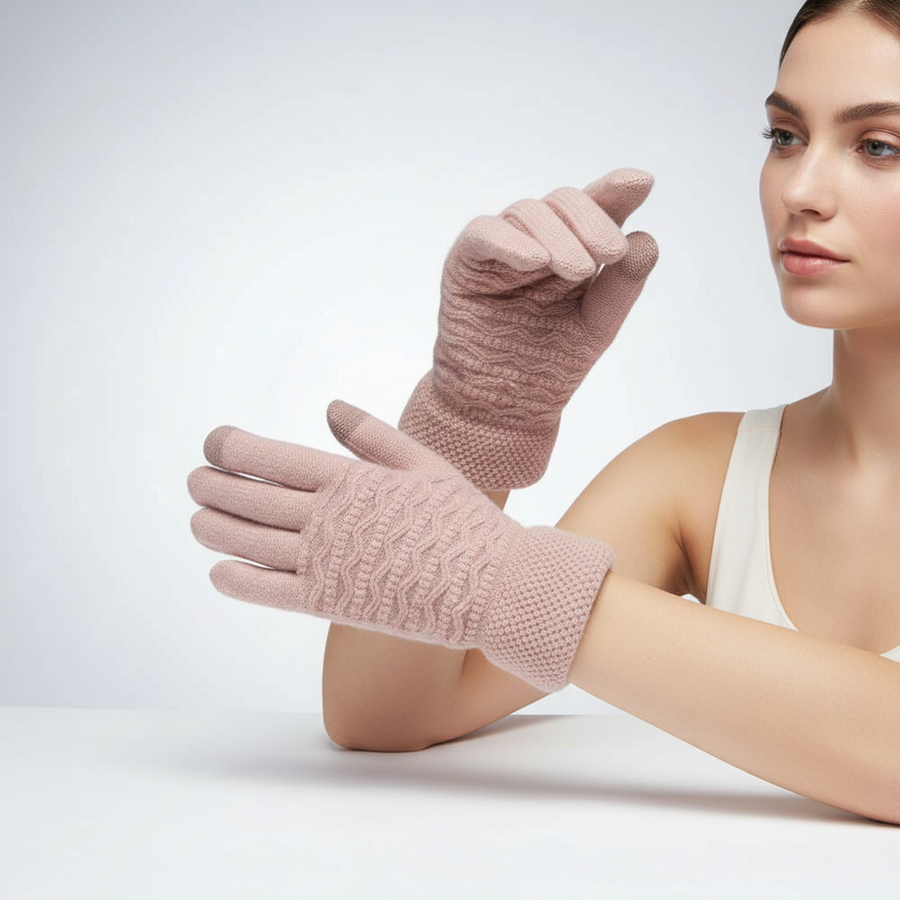 Damen Winter Handschuhe mit Strickmuster & Touchscreen-Funktion, warm gefüttert