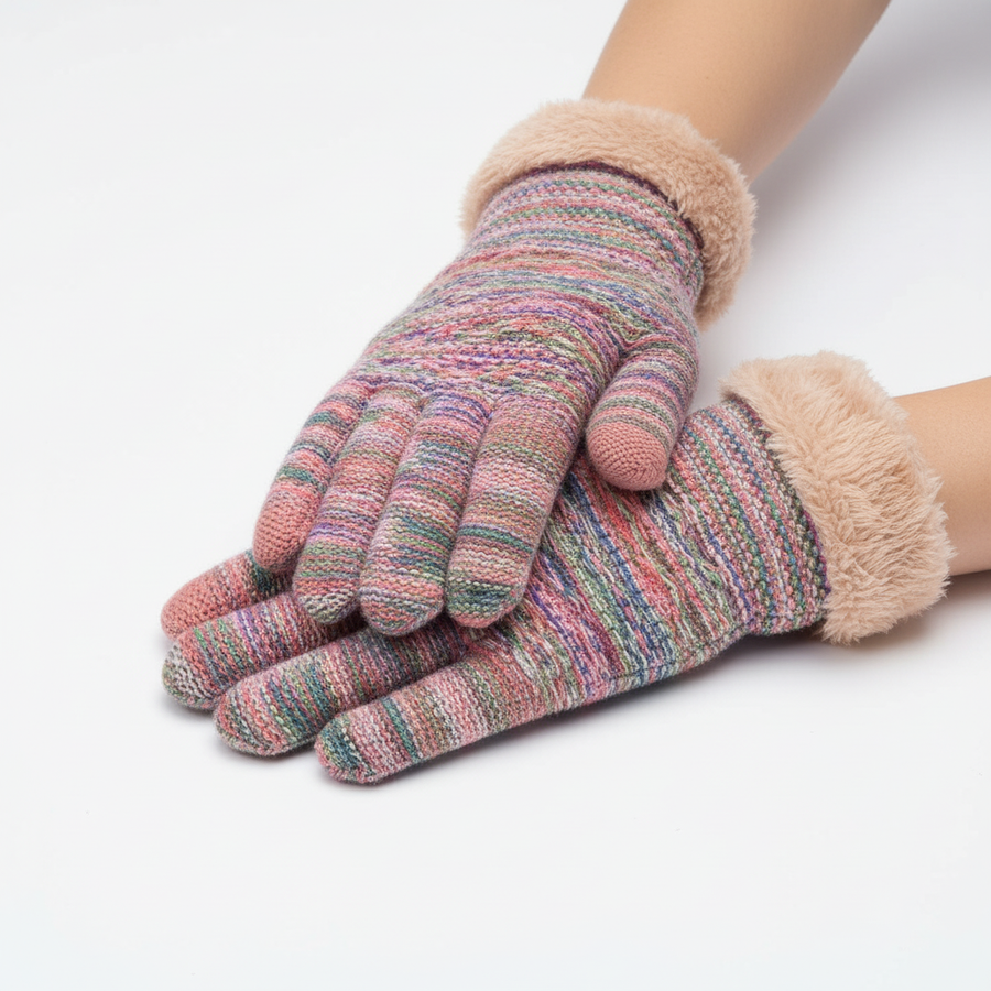 Damen Winter Handschuhe mit Strickmuster & Touchscreen-Funktion, warm gefüttert