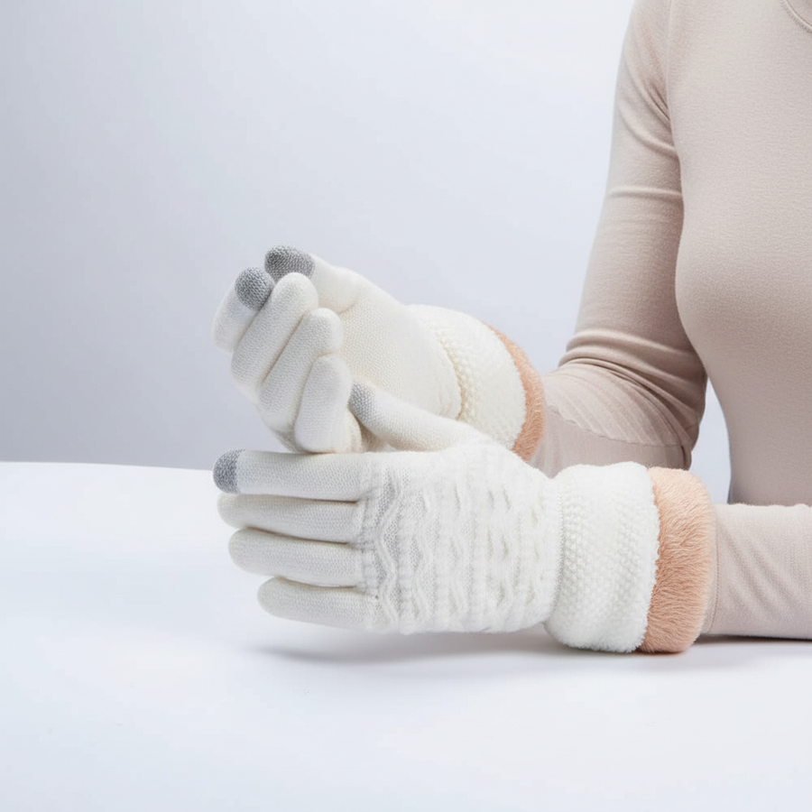 Damen Winter Handschuhe mit Strickmuster & Touchscreen-Funktion, warm gefüttert