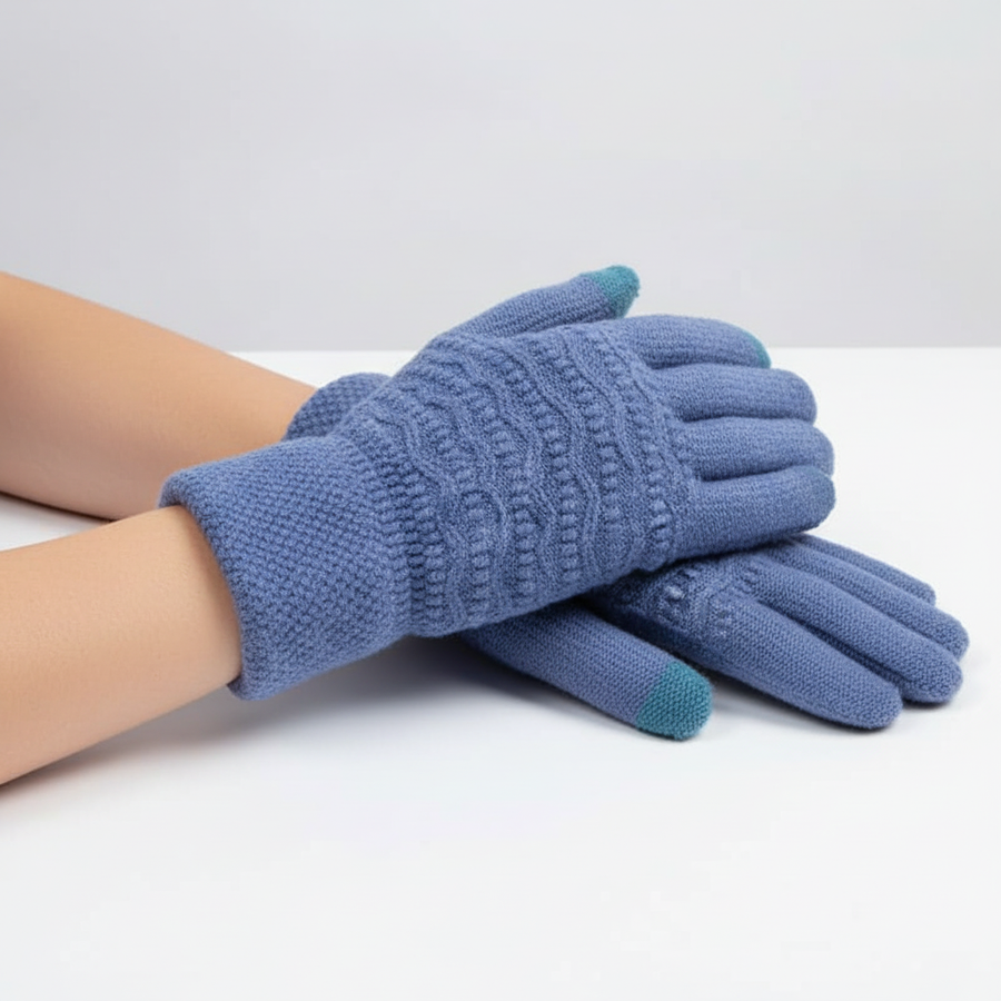 Damen Winter Handschuhe mit Strickmuster & Touchscreen-Funktion, warm gefüttert