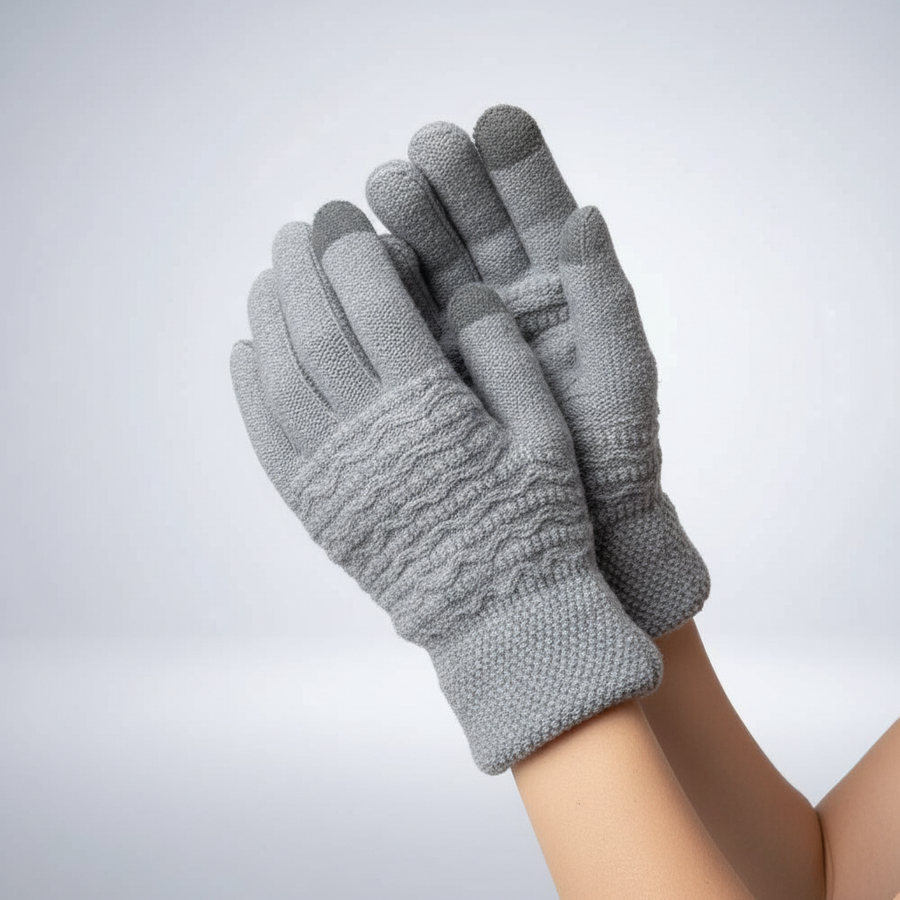 Damen Winter Handschuhe mit Strickmuster & Touchscreen-Funktion, warm gefüttert
