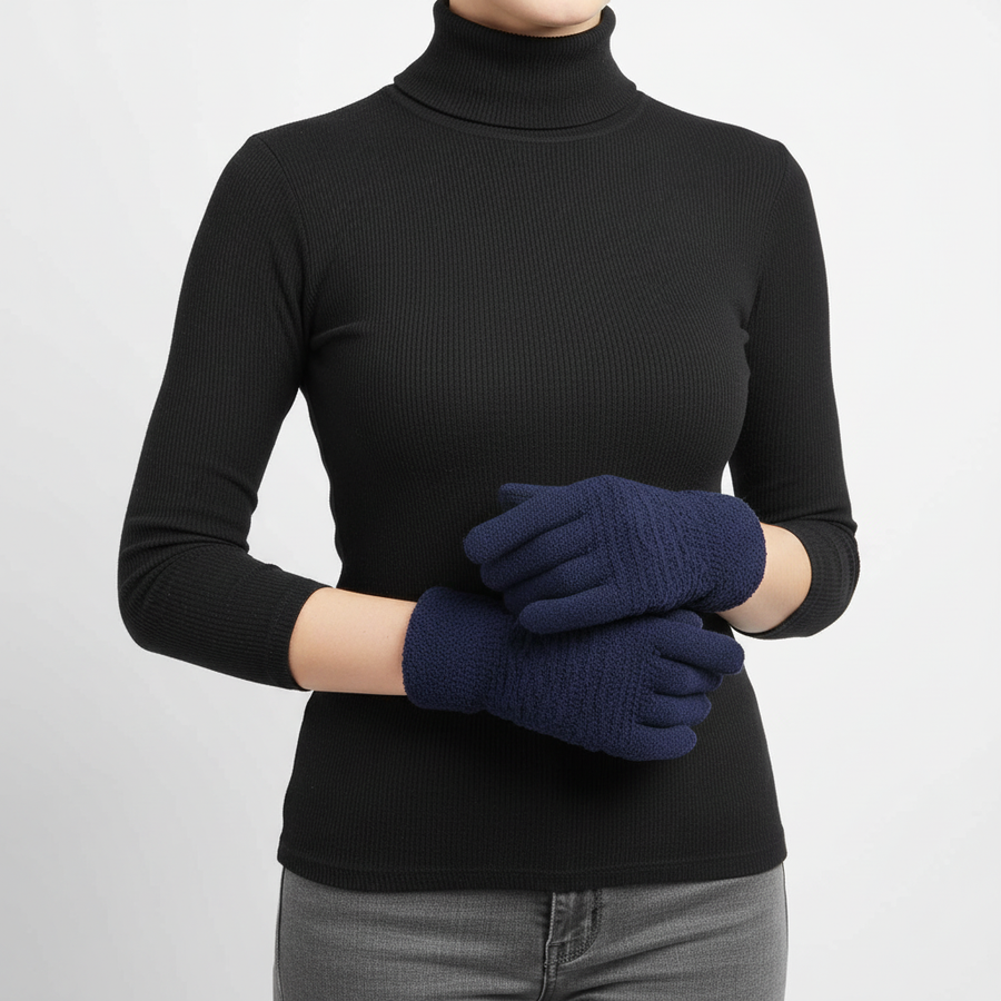 Damen Winter Handschuhe mit Strickmuster & Touchscreen-Funktion, warm gefüttert