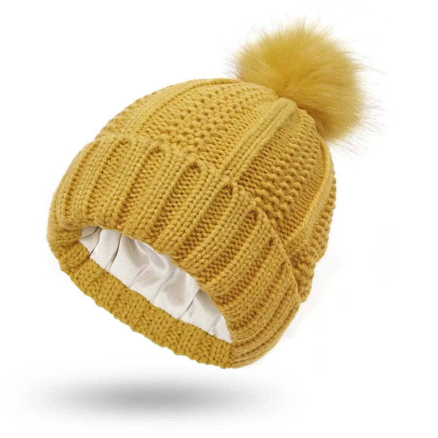 Unisex Strickmütze mit Pompon und weichem Innenfutter