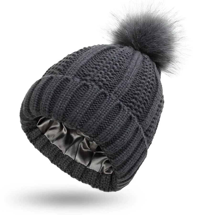 Unisex Strickmütze mit Pompon und weichem Innenfutter