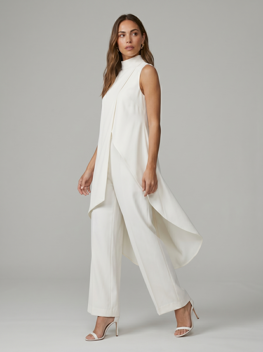 Damen Sleeveless Oberteil mit Stehkragen und weite Hose Set