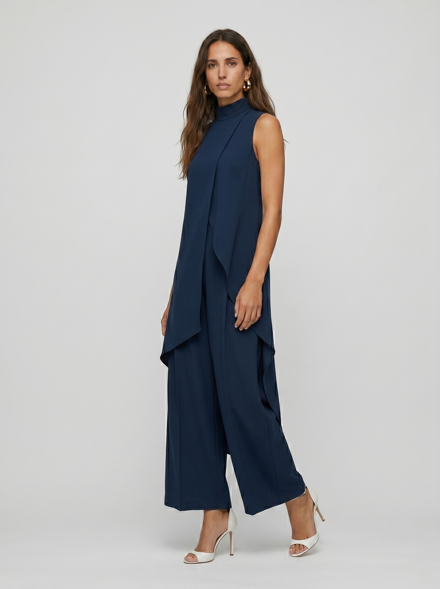 Damen Sleeveless Oberteil mit Stehkragen und weite Hose Set