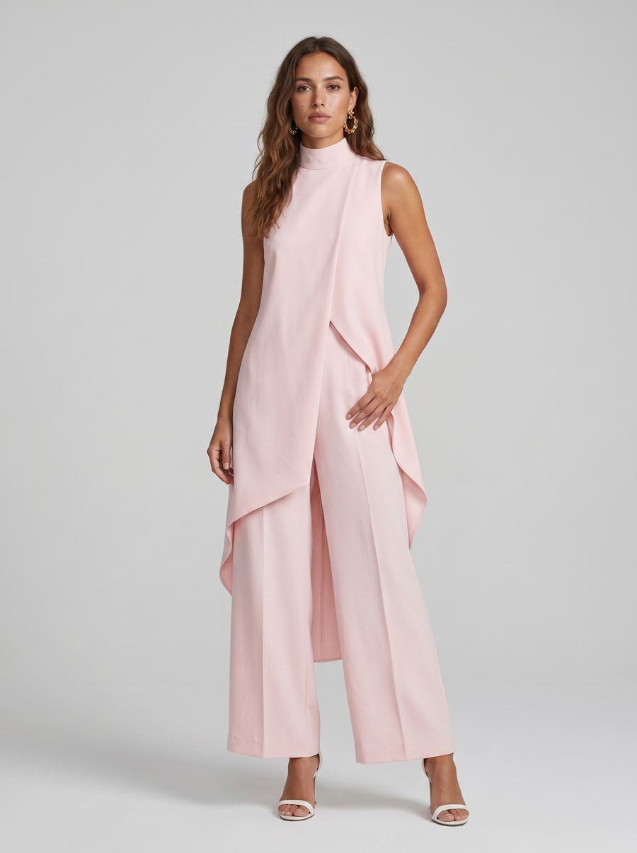 Damen Sleeveless Oberteil mit Stehkragen und weite Hose Set