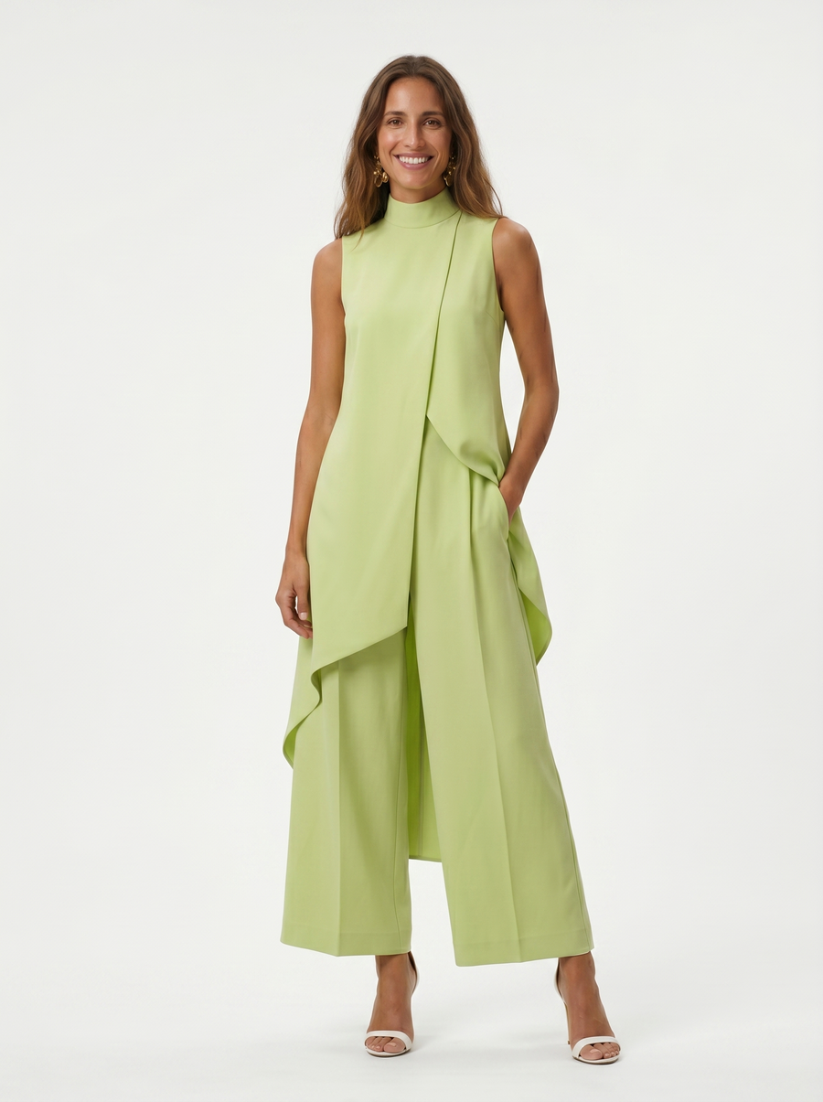 Damen Sleeveless Oberteil mit Stehkragen und weite Hose Set