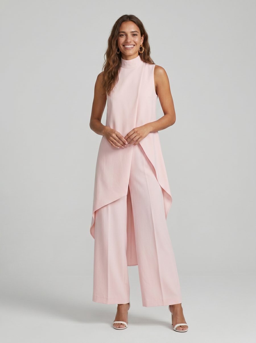 Damen Sleeveless Oberteil mit Stehkragen und weite Hose Set
