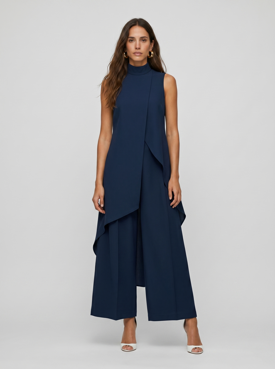 Damen Sleeveless Oberteil mit Stehkragen und weite Hose Set
