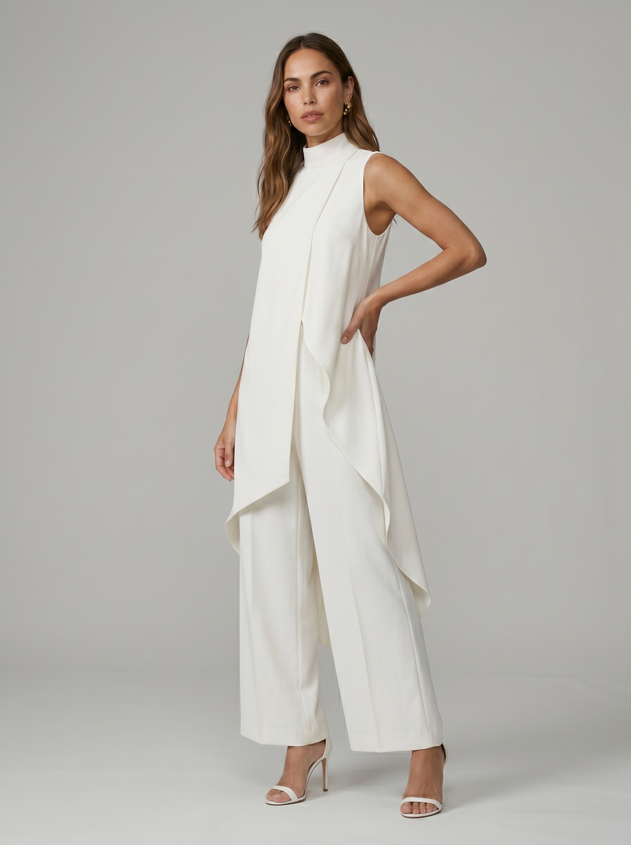 Damen Sleeveless Oberteil mit Stehkragen und weite Hose Set