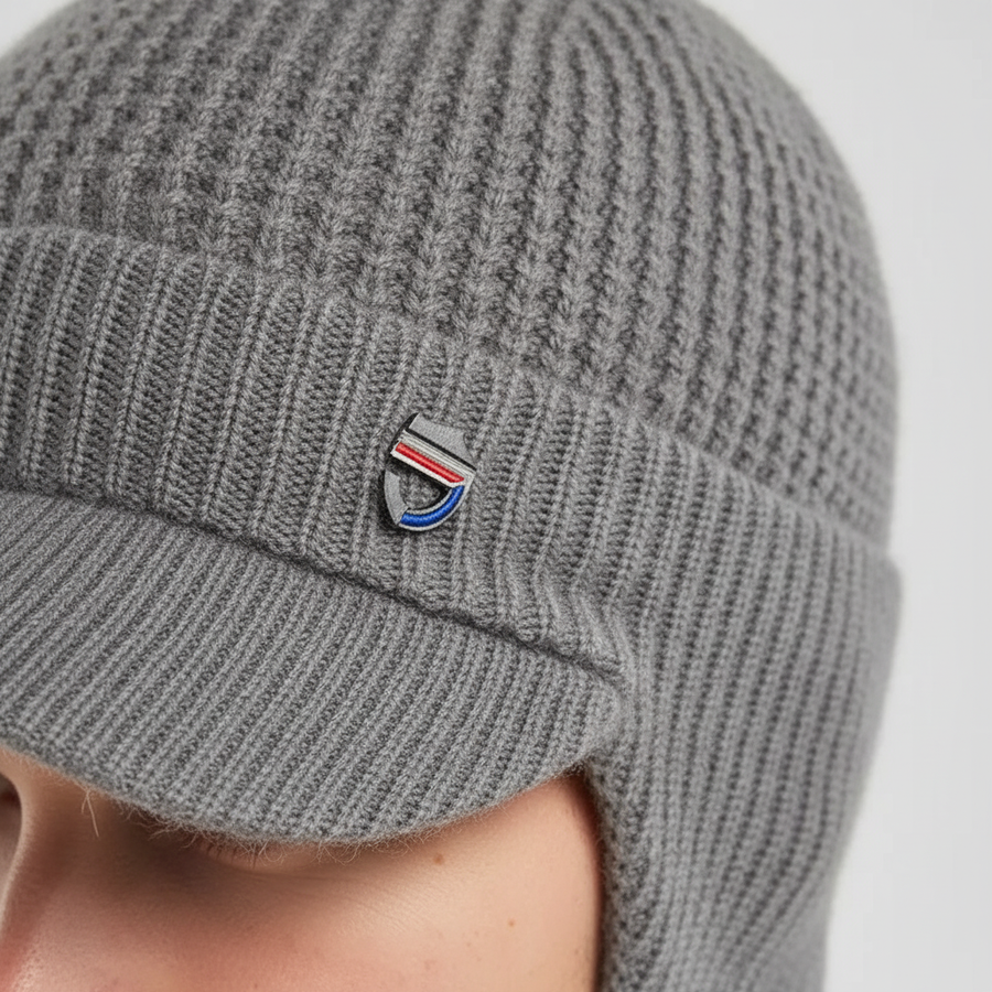 Wintermuts voor heren met klep & nekwarmer, gevoerde gebreide muts