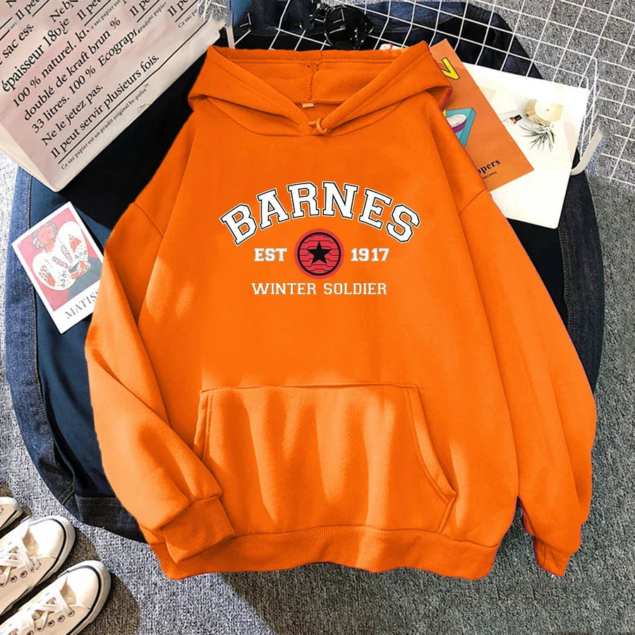 Hoodie met "BARNES WINTER SOLDIER"-opdruk, capuchon en kangoeroezak