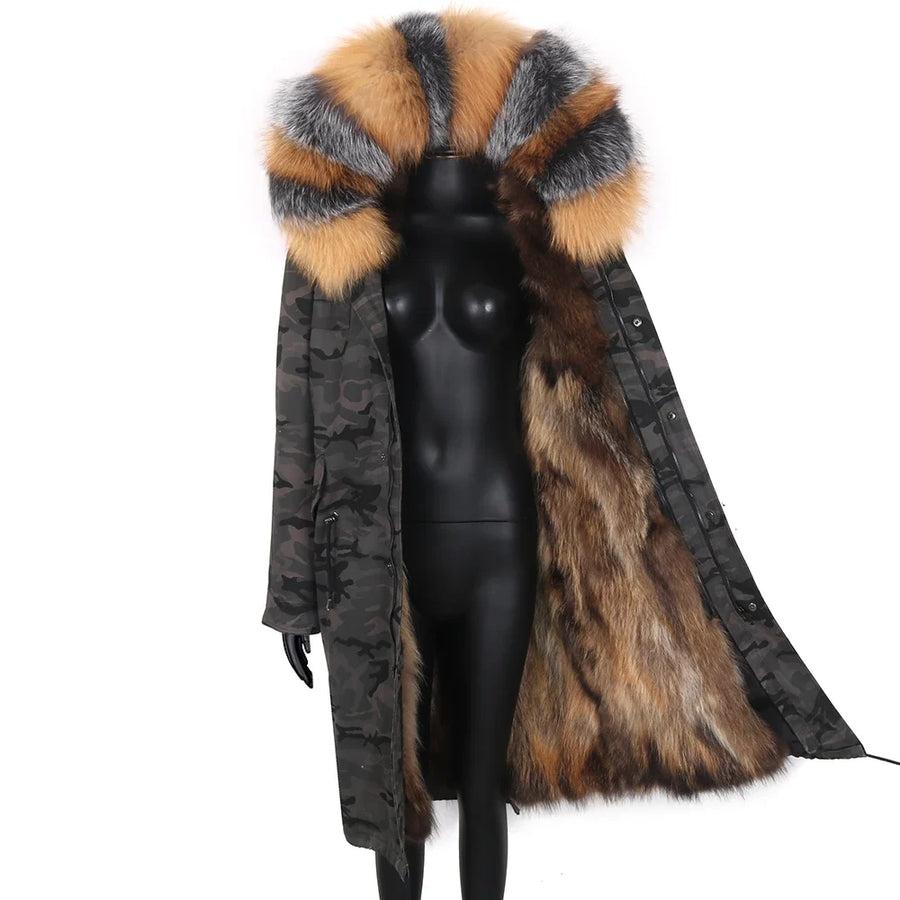 Damen Langer Winterparka mit gefütterter Kapuze und Plüschfutter