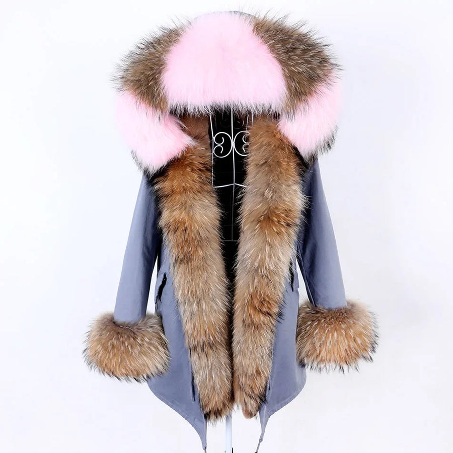 Damen Parka Jacke mit Kapuze und Fellimitatbesatz olivgrün