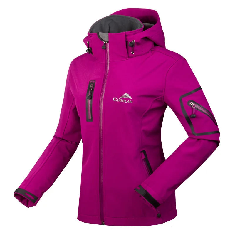 Damen Softshelljacke mit Kapuze und Reißverschlusstaschen - Outdoor-Sportjacke