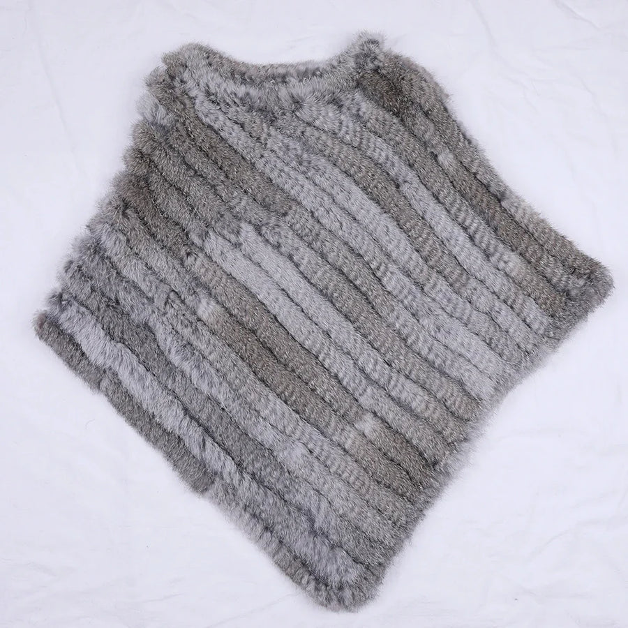 Weicher Poncho mit Pelz-Optik für Damen - Kurzarm Wickel-Cape