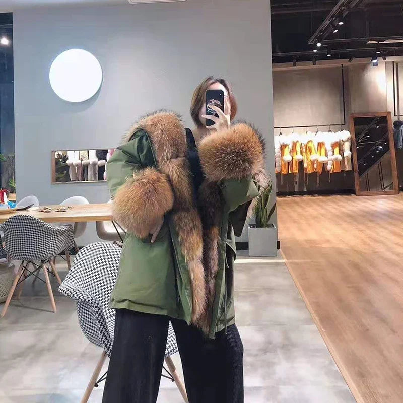 Damen Winterparka mit abnehmbarem Fellimitat Kragen und Bündchen in verschiedenen Farben