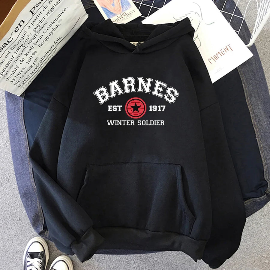 Hoodie met "BARNES WINTER SOLDIER"-opdruk, capuchon en kangoeroezak