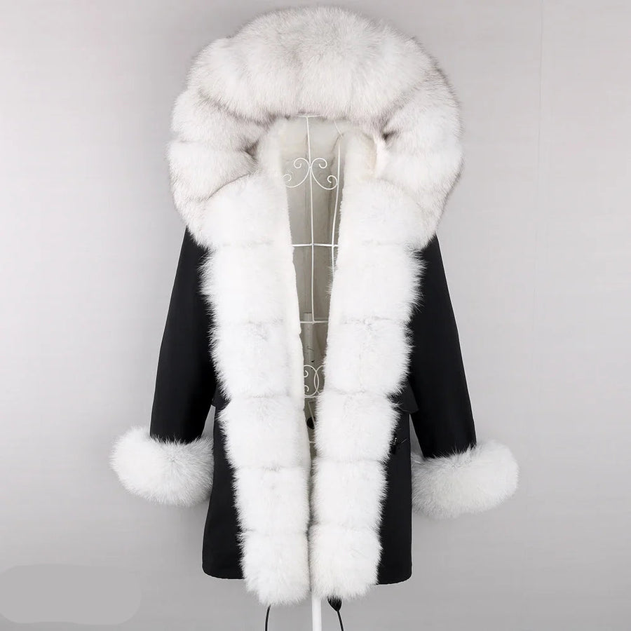 Winter Parka Mantel mit Kapuze und Kunstpelzbesatz für Damen