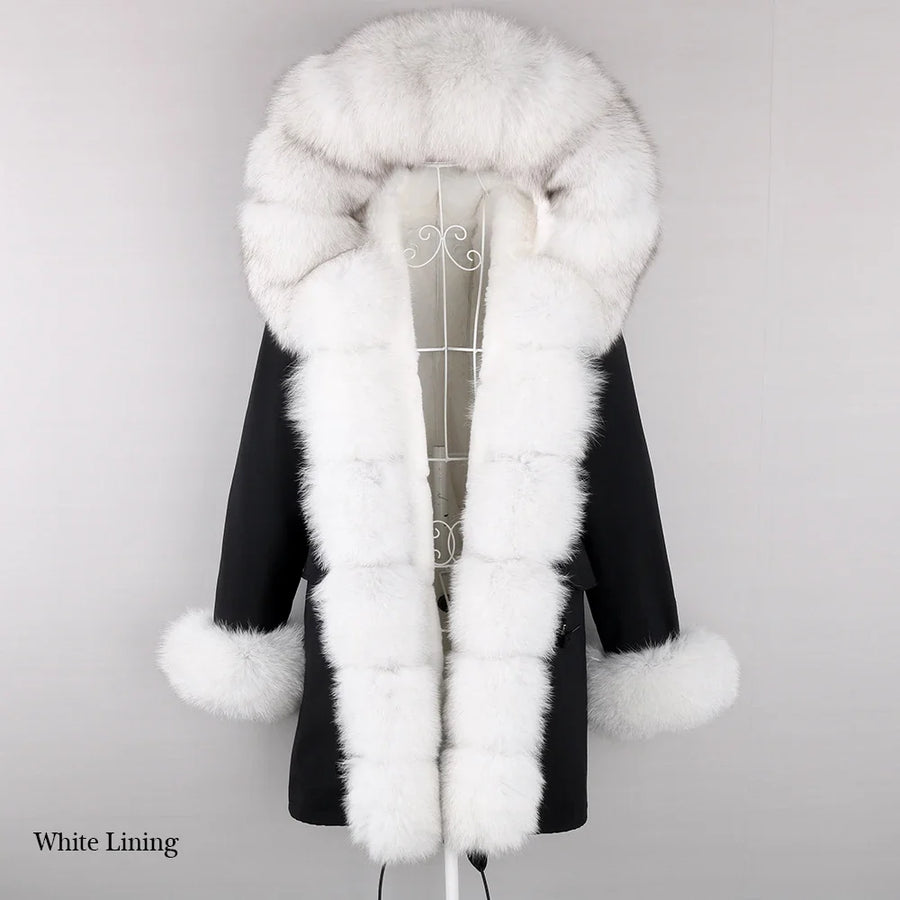 Winter Parka Mantel mit Kapuze und Kunstpelzbesatz für Damen