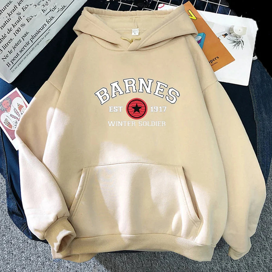 Hoodie met "BARNES WINTER SOLDIER"-opdruk, capuchon en kangoeroezak