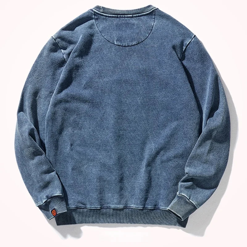 Unisex sweatshirt met ronde hals in gewassen denimlook