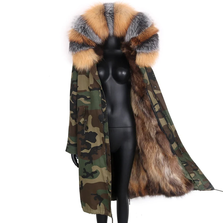 Damen Langer Winterparka mit gefütterter Kapuze und Plüschfutter