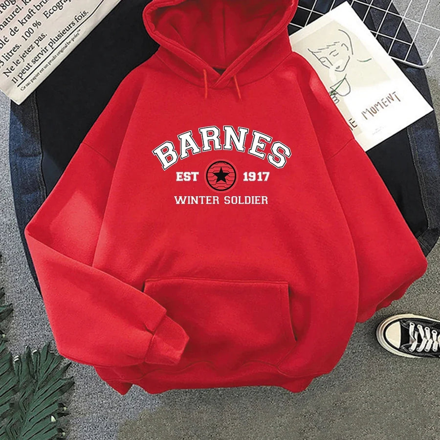 Hoodie met "BARNES WINTER SOLDIER"-opdruk, capuchon en kangoeroezak