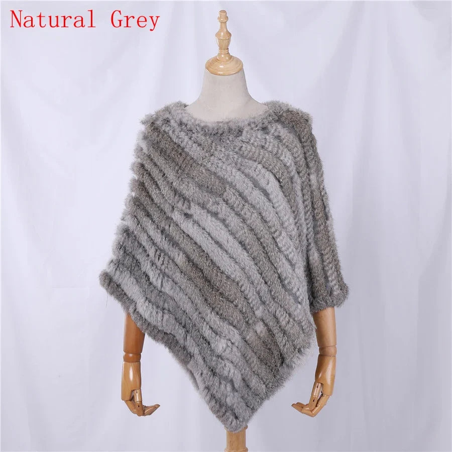 Weicher Poncho mit Pelz-Optik für Damen - Kurzarm Wickel-Cape