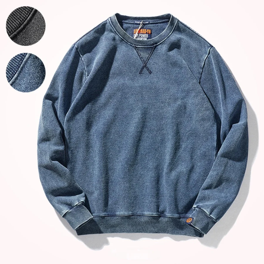 Unisex sweatshirt met ronde hals in gewassen denimlook