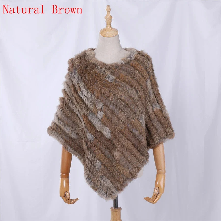 Weicher Poncho mit Pelz-Optik für Damen - Kurzarm Wickel-Cape