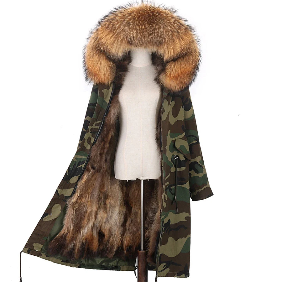 Parka mit Fellkapuze & Fellfutter langer Wintermantel Damen