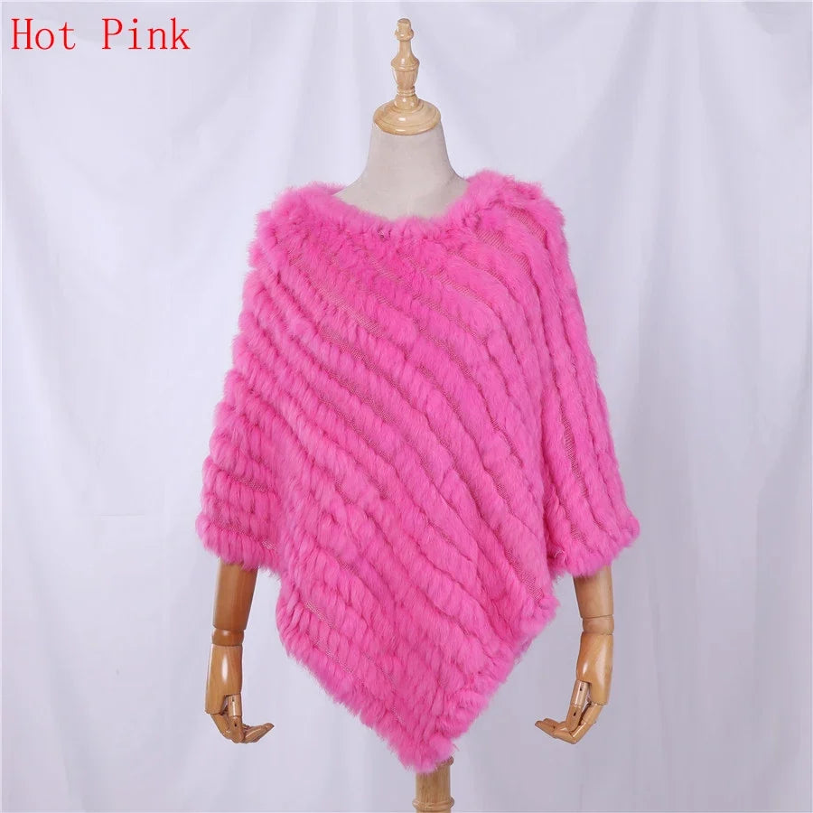 Weicher Poncho mit Pelz-Optik für Damen - Kurzarm Wickel-Cape