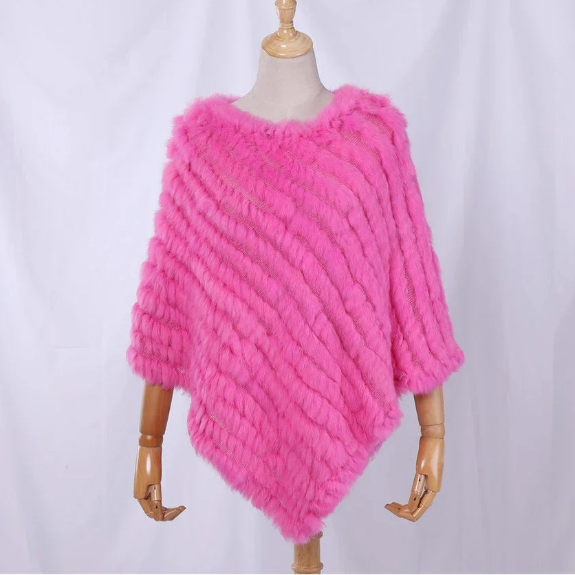 Zachte damesponcho met imitatiebontlook - cape met korte mouwen