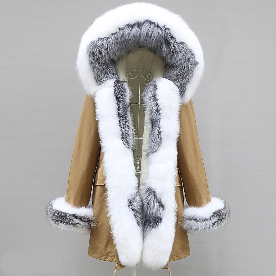 Winter Parka Mantel mit Kapuze und Kunstpelzbesatz für Damen