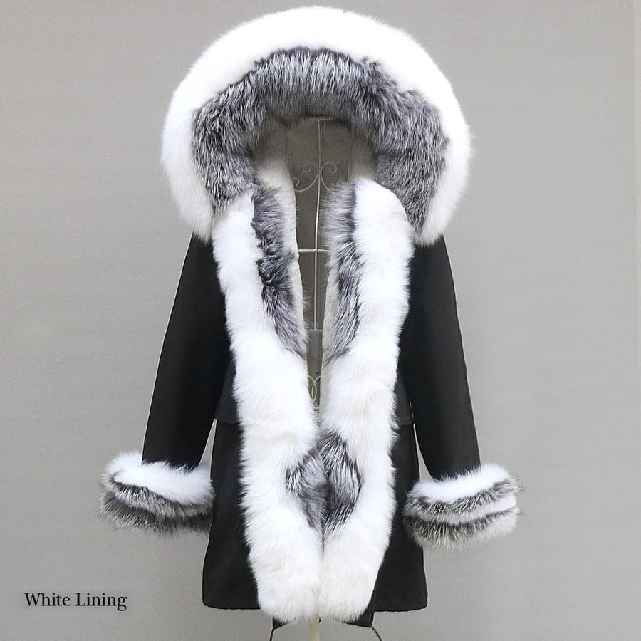 Winter Parka Mantel mit Kapuze und Kunstpelzbesatz für Damen